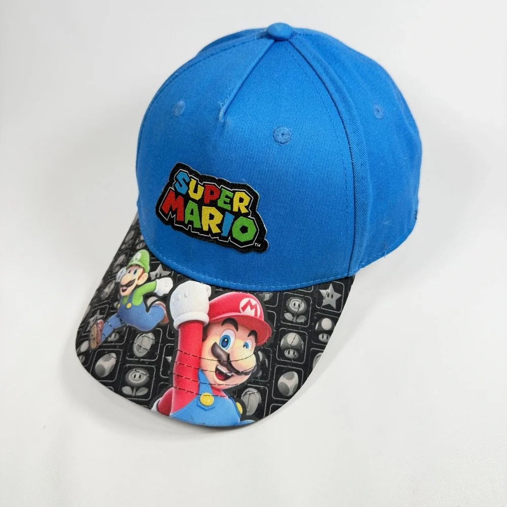 Super Mario Nintendo Youth Snapback Hat Blue Graphic Brim Mario Luigi Cap